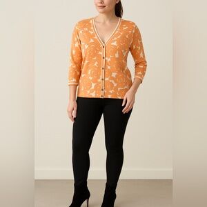 Jones New York Collection Cardigan Sweater XL Orange White